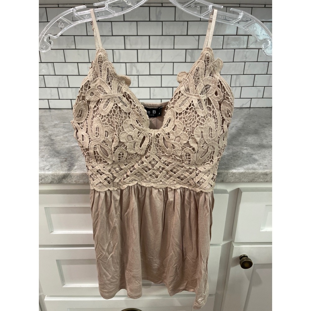 New Blue B Cami Top Womens Size M Tan Lace Babydoll Peplum Boho Camisole Rodeo